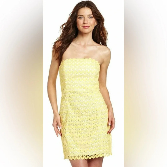 NWT Lilly Pulitzer Lakeland Ric Rac Lace Strapless Dress Starfruit Yellow Size 2 - Picture 3 of 13